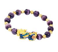 Pulsera de riqueza de Feng Shui con dije de mascota que cambia de color, pulsera de cristal con cuentas de piedra de ojo de gato para dinero, suerte y prosperidad, One Size, Piedra, Sin piedra