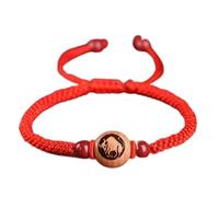 Pulsera de riqueza de Feng Shui - Piedra de cristal de cinabrio y dije del zodiaco chino - Amuleto de buena suerte ajustable de cuerda roja para prosperidad, One Size, Piedra, Sin piedra preciosa