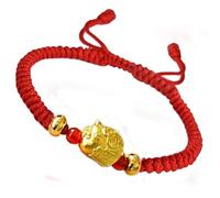 Pulsera de riqueza de Feng Shui - Pulsera de cuerda roja hecha a mano con dije de cerdo del zodiaco plateado para suerte y prosperidad, One Size, Piedra, Sin piedra preciosa