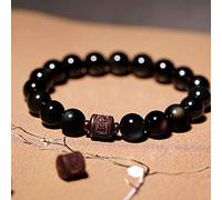 Pulsera de Riqueza de obsidiana Feng Shui para Mujer, folleto de obsidiana Natural, Tubo de Transporte de sándalo Rojo, Pulsera de Mantra Tallada de Seis Caracteres, Amuleto para atraer la Suerte del
