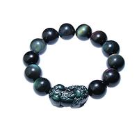 Pulsera de riqueza de obsidiana negra Feng Shui. Pulsera de obsidiana, pulsera Piyao, piedra preciosa de obsidiana negra natural, pulsera energética, cuentas elásticas ajustables, protege contra los m