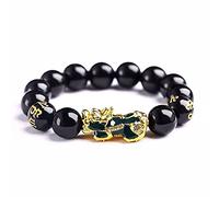 Pulsera de riqueza de obsidiana negra, Pulsera de obsidiana, Piyao, seis palabras, pulsera cristal negra natural for protección, Feng Shui, riqueza, piedra mantra tallada for hombres y mujeres(3-12mm)
