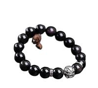 Pulsera de riqueza de obsidiana negra, Pulsera de obsidiana, pulsera plata Piyao, ágata negra natural, pareja cuentas cristal, ahuyentador malos espíritus, talismán prosperidad, rojo(Black,-12mm)