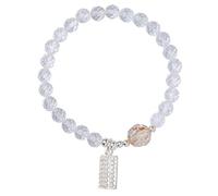 Pulsera de riqueza Feng Shui, brazalete de cuentas de jade, cristal blanco natural Citrine 925 Silver Abacus Bangle Buena suerte Peach Blossom Pulsera de amuleto rico para mujeres, 16~17 cm