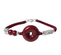 Pulsera de riqueza Feng Shui Cristal curativo de cinabrio Brazalete con dijes de plata pura 925 Botón rojo de la paz Moneda antigua Amuleto de talismán fuerte hecho a mano Proteger el mal atraer buena