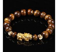 Pulsera de Riqueza Feng Shui para Hombres, Pulsera de Piedra de Ojo de Tigre Amarillo, Brazalete elástico, talismán de Cuentas de Mantra talladas a Mano para Prosperidad, Dinero, Buena Suerte, 10MM