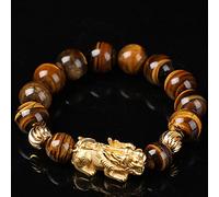 Pulsera de Riqueza Feng Shui para Hombres, Pulsera de Piedra de Ojo de Tigre Amarillo, Brazalete elástico, talismán de Cuentas de Mantra talladas a Mano para Prosperidad, Dinero, Buena Suerte, 14MM