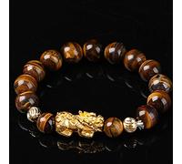 Pulsera de Riqueza Feng Shui para Hombres, Pulsera de Piedra de Ojo de Tigre Amarillo, Brazalete elástico, talismán de Cuentas de Mantra talladas a Mano para Prosperidad, Dinero, Buena Suerte, 12MM