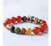 Pulsera de Riqueza Feng Shui para Mujer, ágata roja Natural y ágata Negra, Que Cambia de Color, Cinco riquezas, Pulsera Mantra de Seis Caracteres, Brazalete elástico, Amuleto Que atrae Riqueza, Rojo,