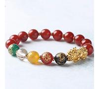 Pulsera de Riqueza Feng Shui para Mujer, ágata roja Natural y ágata Negra, Que Cambia de Color, Cinco riquezas, Pulsera Mantra de Seis Caracteres, Brazalete elástico, Amuleto Que atrae Riqueza, Rojo,