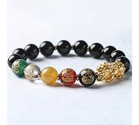 Pulsera de riqueza Feng Shui para mujer, ágata roja natural y ágata negra, que cambia de color, cinco riquezas, pulsera mantra de seis caracteres, brazalete elástico, amuleto que atrae riqueza, negro,