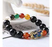 Pulsera de Riqueza Feng Shui para Mujer Ágata roja Natural y ágata Negra Que Cambia de Color Pulsera Mantra de Seis Caracteres con Cinco riquezas Brazalete elástico Amuleto Atrae Riqueza,Negro,12MM