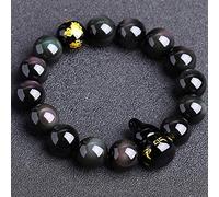 Pulsera de Riqueza Feng Shui para Mujer, obsidiana Natural con Ojo de Arco Iris, Pulsera de Calabaza Hu Lu Wu Lou, Pulsera de Cuentas talladas a Mano con Mantra de Seis Caracteres, Brazalete elástico