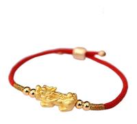 Pulsera de riqueza Feng Shui para protección, plata de ley chapada en oro, pulsera Pixiu Pi Yao, ajustable, atrae la riqueza y la suerte, protege de los espíritus malvados