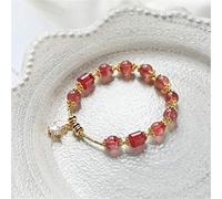 Pulsera de riqueza Feng Shui, pulsera de cuentas de jade, brazalete de diamantes de estrella de cristal de fresa natural, pulsera de amuleto rico de flor de durazno de buena suerte for mujeres, cinabr