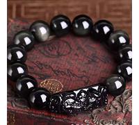 Pulsera de riqueza Feng Shui, pulsera de cuentas de jade, exquisitas cuentas negras de obsidiana natural Pixiu/Piyao, amuleto de la suerte que atrae dinero, amor, hombre/mujer, cinabrio de 10 mm(Jade_