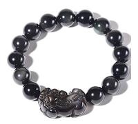 Pulsera de riqueza Feng Shui, pulsera de cuentas de jade, Feng Shui Riqueza Pixiu/Piyao Natural Rainbow Eye Obsidiana Cuentas Negras Amuleto de la Suerte Atraer Dinero Amor, Cinabrio de 0.394 in(12mm)
