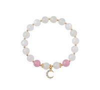 Pulsera de Riqueza Feng Shui, Pulsera de Cuentas de Jade, Lunas Blancas Naturales, Luna de Cristal de Fresa, Brazalete de Diamantes, Buena Suerte, Flor de melocotón, Pulsera de Amuleto Rico para