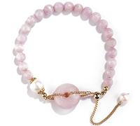 Pulsera de riqueza Feng Shui, pulsera de cuentas de jade, pulsera de cristal de lavanda, hebilla de armonía/colgante de donut, pulsera ajustable de oro de 14 quilates, amuletos de la suerte for mujere