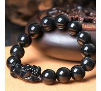 Pulsera De Riqueza Feng Shui Unisex Pulsera De Cuentas De Jade Hielo De Jade Negro Natural Brazalete Elástico Talismán De Cuentas De Mantra Talladas A Mano para La Prosperidad Dinero Buena Suerte,13MM