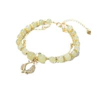 Pulsera de rodonita genérica abalorios anillos naturales doble capa ajustable rama de oro hoja de jade pulsera mamá negro San Valentín varios anillos, talla única, Zinc alloy, No es una piedra