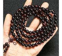 Pulsera de rosario vintage de madera de incienso rojo - Energía zen, pulsera elástica de la suerte, joyería espiritual unisex con cuentas de madera for meditación y yoga(8mm*108 b1)