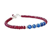 Pulsera de rubí y cianita de 3-4 mm con cuentas facetadas redondas y de corte alargado, cierre ajustable chapado en plata de 18 cm para hombre y mujer | LK_STACK_08558