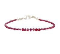 Pulsera de rubí y turmalina rosa de 2-3 mm con forma de rondelle, cuentas facetadas y de corte liso, cierre ajustable bañado en plata de 18 cm para hombre y mujer | LK_STACK_08576