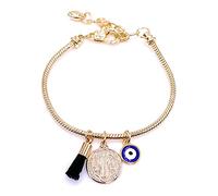 Pulsera de San Benito chapada en oro de 18 quilates para mujer con mal de ojo y auténtica Azabache poderosa y protección joyas