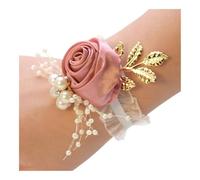 Pulsera de seda con ramillete de rosa para novia, para dama de honor, niñas, accesorio de matrimonio, 02_1PCS, fibra sintética