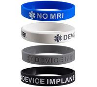 Pulsera de silicona con identificación de alerta médica 'NO MRI DISPLANT', paquete de 4 pulseras, Caucho, Sin gemas.