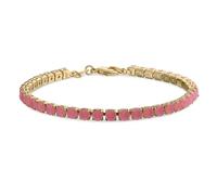 Pulsera De Tenis Clásica De 12Ctw Con Solitario Redondo De Circonia Cúbica Simulada Cz Y Rubí Rojo En Cabujón Engarzado En Cesta Con Baño De Oro De 14 Quilates Para Mujeres De 7.5 Pulgadas