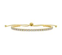 Pulsera de tenis de circonita cúbica CZ redonda delgada y delicada para novia, pulsera deslizante Bolo ajustable con cierre de bola deslizante para mujeres y adolescentes, chapada en oro amarillo de