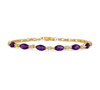 Pulsera De Tenis De Zirconio Y Amatista Púrpura Natural Alternante De Hebra Simple Para Mujeres Chapada En Amarillo 14K .925 Plata Esterlina Piedra De Nacimiento De Febrero De 7.25 Pulgadas