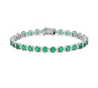 Pulsera De Tenis Verde Esmeralda Y Circonita Alternada De Hebra Simple Creada Para Mujeres Plata Esterlina .925 Piedra De Nacimiento De Mayo 7.25 Pulgadas