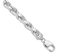 Pulsera de tobillo de plata de ley 925 chapada en rodio de 7,8 mm, con cadena de cuerda de corte brillante, regalo de joyería para mamá, 25 centimeters, Metal Plata metal Rodio Plata, No es una piedra