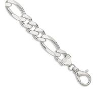 Pulsera de tobillo de plata de ley 925 con cadena Figaro de 15 mm, 25 cm, regalo de joyería para mamá, 25 centimeters, Metal Plata Plata de ley, No es una piedra preciosa