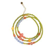 Pulsera de triple envoltura de piedras naturales, espinela verde, ágata roja, calcedonia azul, jade amarillo, cadena ajustable de 53 + 4 cm, collar y pulsera 2 en 1 hechos a mano para mujer