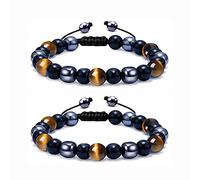 通用 Pulsera de Triple Protección, 2 Piezas Pulsera Elástica de Ojo de Tigre, Pulsera Elástica de Piedra Curativa de Energía de Yoga, Trae Buena Suerte y Prosperidad, Pulsera Unisex de Buena Suerte