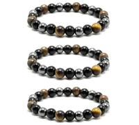 Pulsera de triple protección, 3 unidades, 8 mm, ojo de tigre, cuentas de hematita y obsidiana negra, trae suerte y prosperidad, unisex, 16