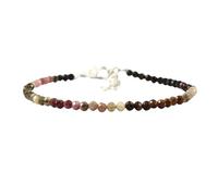 Pulsera de turmalina multicristalina de 3 mm con cuentas facetadas y cierre ajustable chapado en plata de 18 cm para hombre y mujer | LK_STACK_05087