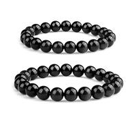 Pulsera de turmalina negra, 2 piezas: 8 mm y 10 mm, joyería de cristal de chakra natural de grado 3A, piedra natal de octubre, se adapta a muñecas de 6 a 8 pulgadas, trae suerte, paz y amor, Feng Shui