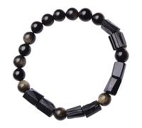 Pulsera de turmalina negra natural Pulsera de riqueza Feng Shui Pulsera de cristal de obsidiana con brillo dorado Pulsera de cuarzo espiritual 8 mm Hombres Mujeres Pulsera de riqueza Positividad Éxito