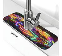 Pulsera de vidrio de colores para fregadero, protector contra salpicaduras, almohadilla de succión para grifo de cocina, bandeja de recogida de goteo, alfombrilla de secado para baño (15 x 5.5