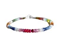 Pulsera de zafiro, rubí, esmeralda y turmalina Tundra de 3-3,5 mm con cuentas facetadas en forma de rondelle y cierre chapado en plata de 18 cm para hombre y mujer | LK_STACK_08752