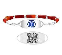 Pulsera dinámica de alerta médica con código QR con cuentas de piedra natural, piedra rosa, ágata roja, ágata negra, turquesa blanca, pulsera de identificación médica de acero inoxidable, cierre de