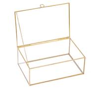 Pulsera dorada con tapa de cristal transparente vintage con borde de caja de recuerdo, decoración para el hogar (10,8 x 7 x 4 pulgadas)