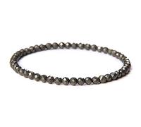 Pulsera Elástica con Cuentas De Pirita Negra De Piedra Natural - Brazalete De Cuentas De Piedras Preciosas Redondas Facetadas Étnicas Vintage, Regalo De Joyería con Dijes, Accesorios De Novedad Un