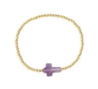 Pulsera elástica con cuentas doradas con diseño de cruces que simboliza la protección y la fe para el uso diario o regalo especial para adultos, talla única, como se describe