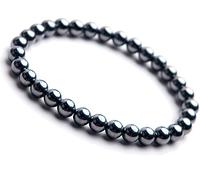 Pulsera elástica con cuentas redondas de hematita con ondas de terahercios naturales, 6 mm